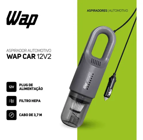 Aspirador Automotivo Portátil Wap Car Com Filtro Hepa E Cabo De 3,7m Cinza-escuro 12v - 5
