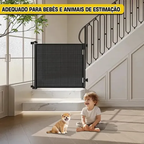 Portão Tela Segurança Retrátil Bebes Pets Cercadinho 150cm Preto - 7