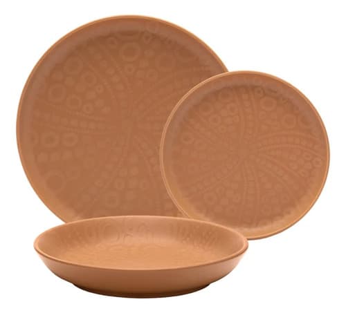 Aparelho De Jantar 18 Peças Estrela Do Mar Flat Oxford Marrom Acetinado Com Alto Relevo - 1