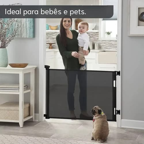 Portão Tela Segurança Retrátil Bebes Pets Cercadinho 150cm Preto - 5