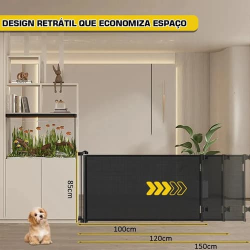 Portão Tela Segurança Retrátil Bebes Pets Cercadinho 150cm Preto - 3