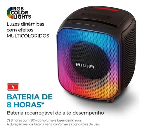 Caixa De Som Partybox Aiwa Pb-07 Bluetooth 8h Rgb Usb Tws Preto (novo Com Caixa Aberta) 127/220v - 8