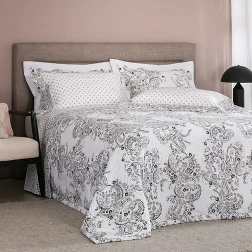 Kit Colcha King Gran Percal 250 Fios Buddemeyer Intense Yasmin 100% Algodão Penteado Estampado 3 Peças Branco/preto Xilogravura - 1