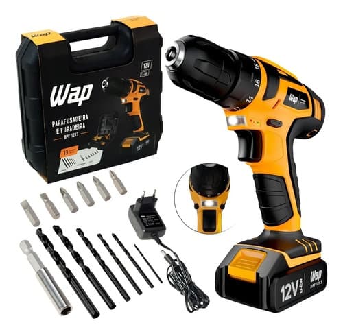 Parafusadeira Furadeira Sem Fio 12v Wap Bpf 12k3 Kit Maleta Amarelo/preto 127/220v 60 Hz - 1