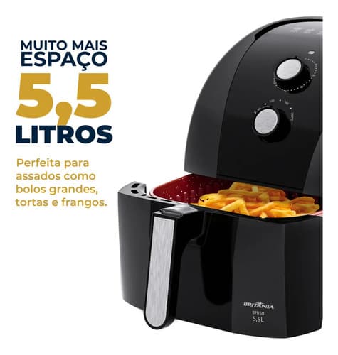 Air Fryer Britânia 5,5l 1500w Antiaderente Redstone Bfr50 220v Preto - 6
