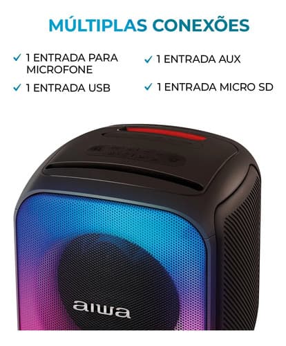Caixa De Som Partybox Aiwa Pb-07 Bluetooth 8h Rgb Usb Tws Preto (novo Com Caixa Aberta) 127/220v - 9
