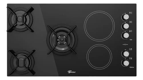 Fogão Cooktop Fischer 5 Bocas Top Elétrico/gás De Mesa Vitrocerâmica Preto - 2