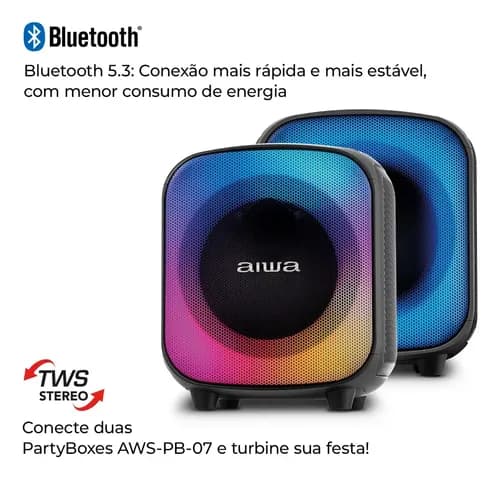 Caixa De Som Partybox Aiwa Pb-07 Bluetooth 8h Rgb Usb Tws Preto (novo Com Caixa Aberta) 127/220v - 10