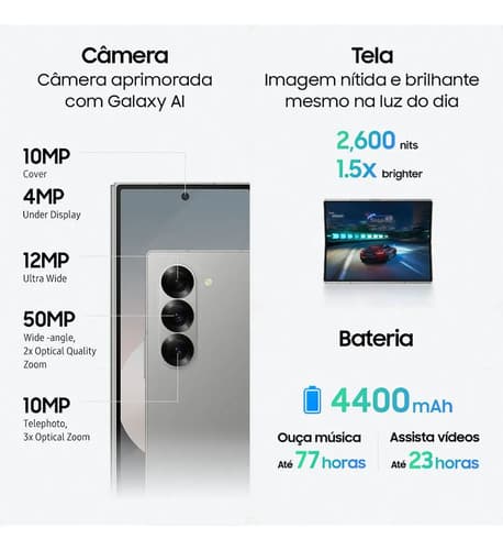 Celular Samsung Galaxy Z Fold6 5g, 512gb, 12gb Ram, Tela 7.6 + 6.3 , Câm. Traseira 50+12+10mp, Frontal 10+4mp Azul (novo Com Caixa Aberta) - 6