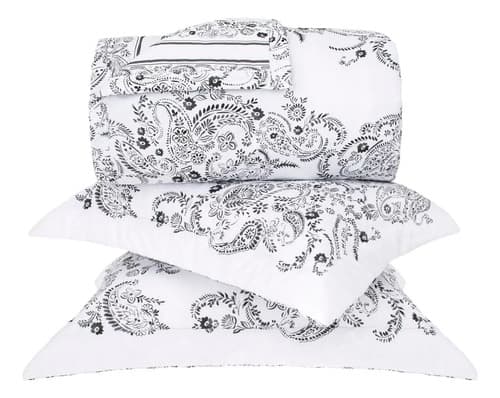 Kit Colcha King Gran Percal 250 Fios Buddemeyer Intense Yasmin 100% Algodão Penteado Estampado 3 Peças Branco/preto Xilogravura - 2