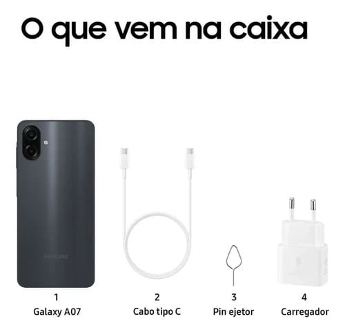 Celular Samsung Galaxy A07 256gb, 8gb, Câmera 50mp, Tela 6.7 , Proteção Ip54, Processador 6nm - Preto (novo Com Caixa Aberta) - 11