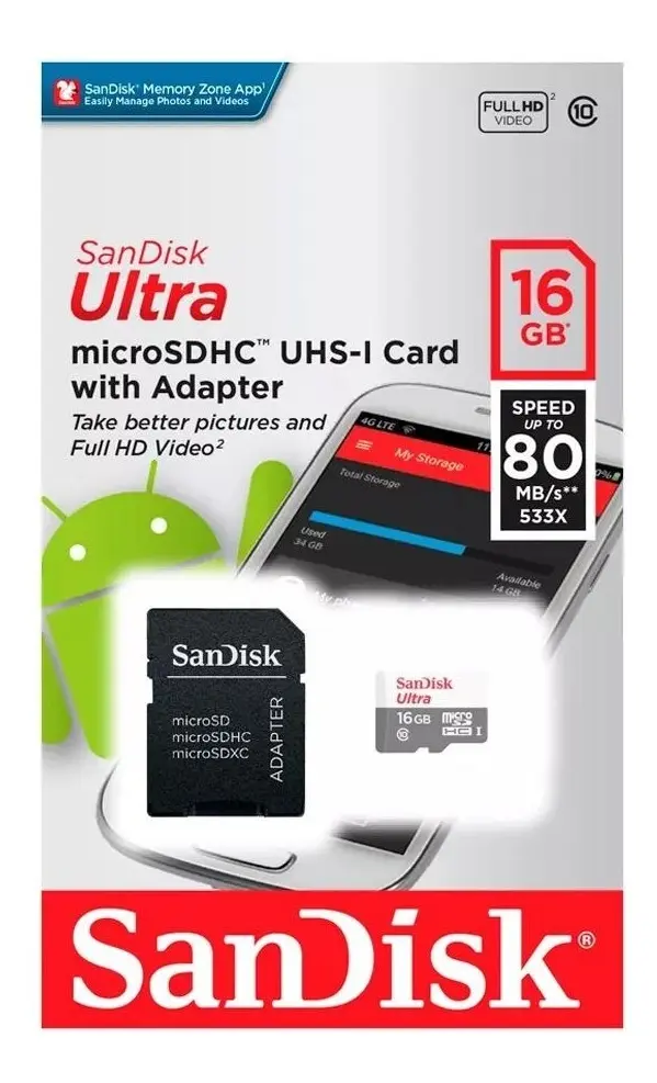 Cartão Memória 16g Sandisk Micro Sdxc Ultra Com Adaptador - 1