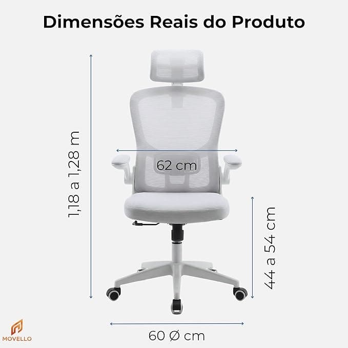 Cadeira Ergonomica Mesh Cinza Com Apoio de Cabeça Ajustavel, Ajuste Lombar E Braço Retratil Para Escritorio E Home Offic - 1